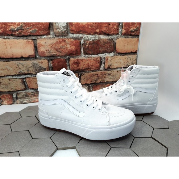 VANS Sk8-Hi Stacked Lugged Sneakers White Canvas Women Platform Shoes Sz 7.5 - Picture 8 of 11
